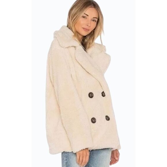 Free People Teddy Sherpa Pea Coat Oatmeal XS Cozy & Soft Double Breasted Jacket - Picture 2 of 11